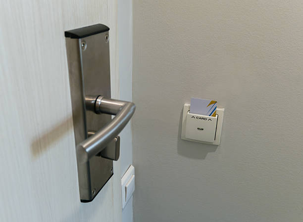 istock Electric lock with key card in a hotel room 2211231262