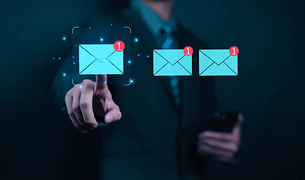 istock Businessman touching email on virtual screen. New email notification concept for business email communication. Internet technology. Mailbox receives electronic message notification. 2211234233