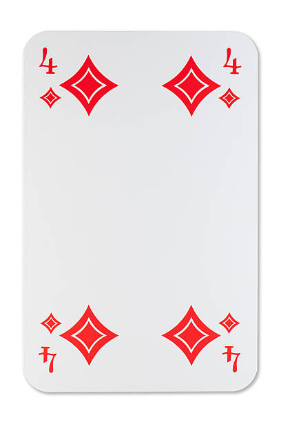 Single playing card four of diamonds from a French deck of 52 cards