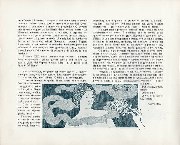 This is an image belonging to what we can consider a chapter of twentieth-century Italian publishing: the “Albi di Novissima” and the “Quaderni di Novissima”, created by the Florentine entrepreneur Edoardo de Fonseca and his son Giorgio. In 1901, Edoardo founded the precious annual magazine “Novissima. Albo d'Arti e Lettere” which published texts and illustrations by many famous writers such as Pascoli, Giacosa, De Amicis, Martini, Capuana, Marradi, Di Giacomo, Rovetta, Fucini, Ricci, Biagi, Gargàno, Sodini, Rasi, and painters such as Giorgio Kienerk, Aleardo Terzi, Duilio Cambellotti, Plinio Nomellini, Metlicovitz or Hohenstein for example, while Giorgio, in the 1930s, created, in collaboration with the famous poet Giuseppe Ungaretti and the journalist Rafaele Contu, an important book series called “Quaderni di Novissima”. This collection contains numerous works by important Italian and foreign writers.