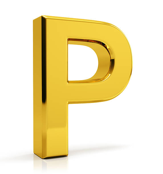 3D gold letter P isolated on white background