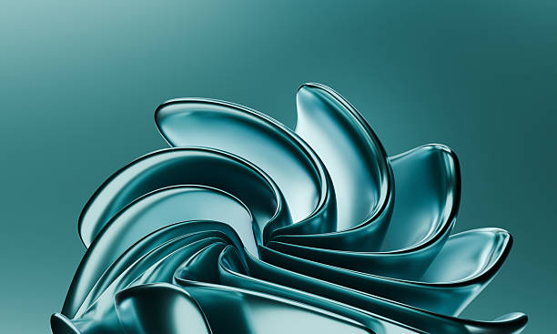 Abstract Turquoise Metallic Flow with Sleek Curves and Reflective Details