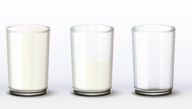 istock Realistic glass beaker with different levels milk. Liquid dairy product. 3D glassware. Full or empty cup. Cold drink. Kefir and yogurt. Breakfast beverage. White fluid. Vector objects set 2211263250