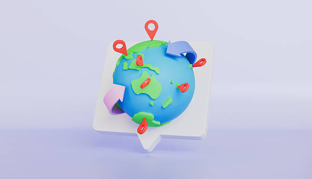 istock Earth globe with pin points, delivery tracking, product shipping out from world map, pin location point marker of shipment 2211264488