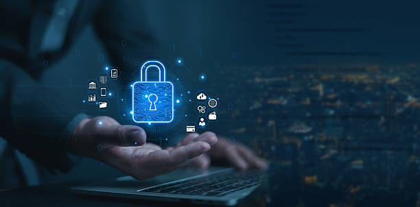 istock Cyber security concept. Provides security to data and privacy in access, protect username and password of social media. Businessman show lock security icon on hand. Internet network data protection 2211274733