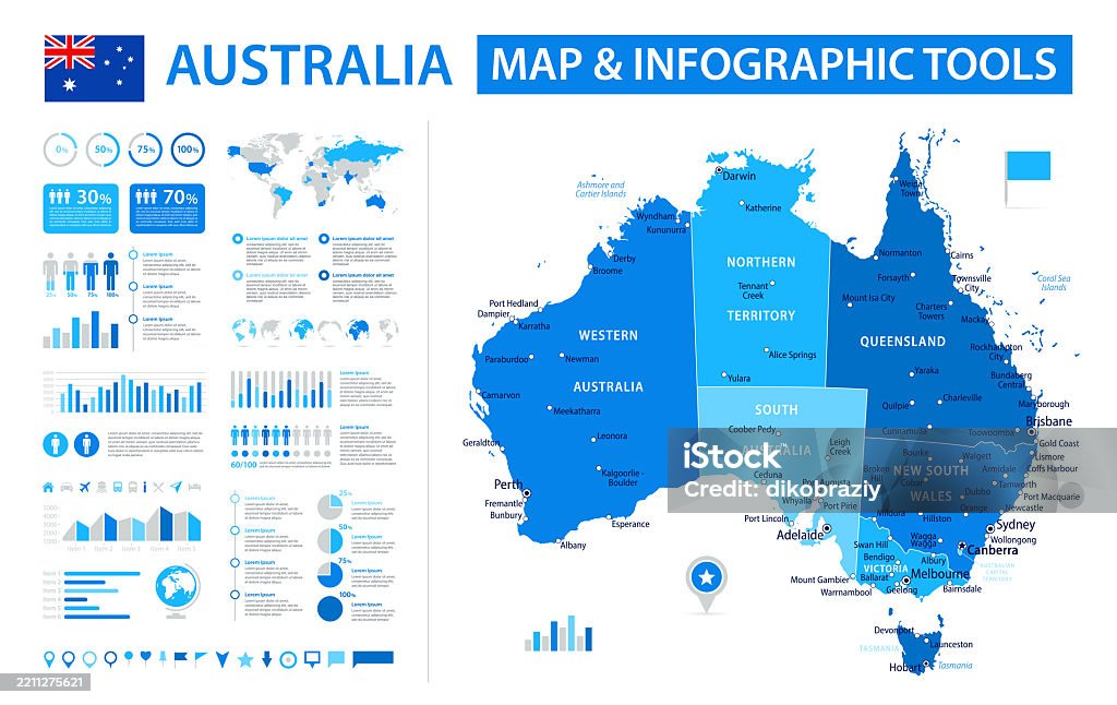 Data Visualisation Map Australia Australia Infographic Map With Data Visualization Elements Vector Map ...