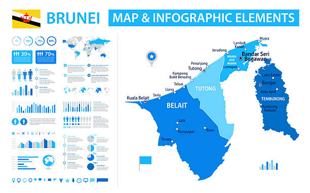 Brunei Infographic Map With Data Elements Vector Map Of Brunei Infographic Map With Data Elements Vector Map Of Brunei 
