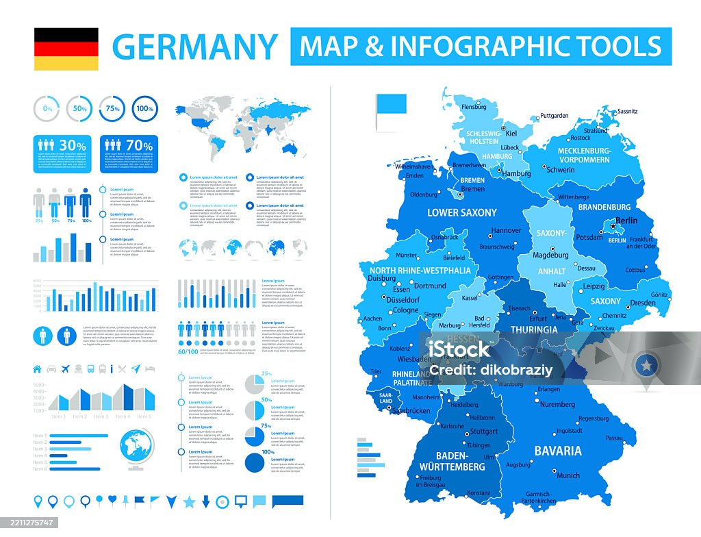 Germany Data Map Germany Infographic Map With Data Visualization Elements Vector Map Of ...