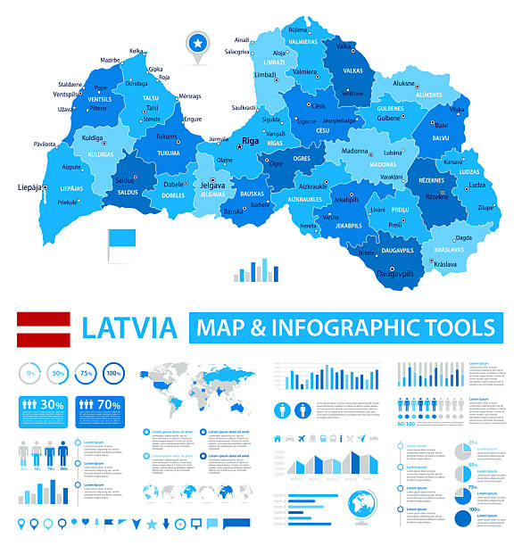 Latvia Infographic Map With Data Elements Vector Map Of Latvia Infographic Map With Data Elements Vector Map Of Latvia 