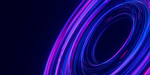 istock Closeup of circular data light speed flow. Abstract round digital data stream of quantum computing. Cyberspace of qubit trail waves with DOF. Modern tech information transmission. 2211282997