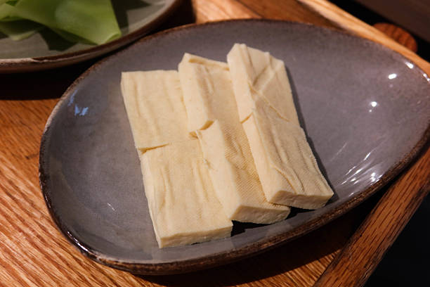 istock uncooked raw tofu ( bean curd) cut in rectangle on a plate shape for hot pot 2211284288