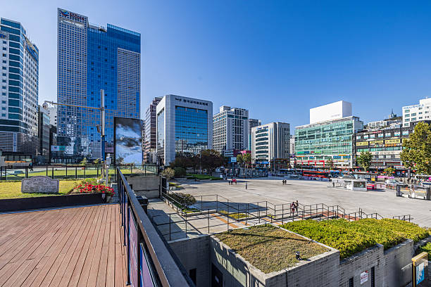 busan, south korea - november 2 2023: Busan Station under Clear Blue Sky in South Korea