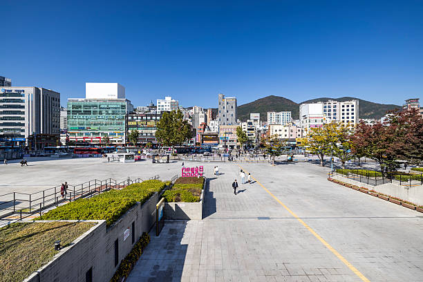 busan, south korea - november 2 2023: Busan Station under Clear Blue Sky in South Korea