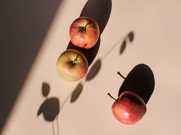 istock green and red apples scattered on beige background, hard shadow, bright sunlight 2211288911