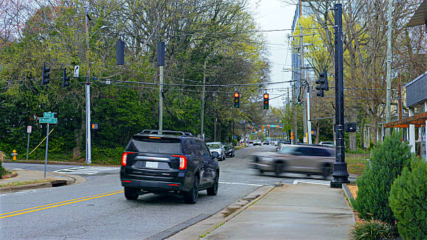istock Stop Light Intersection in the Rain - Raleigh North Carolina 2211291000