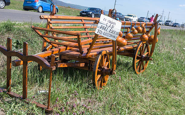 old wooden cart in field in summer