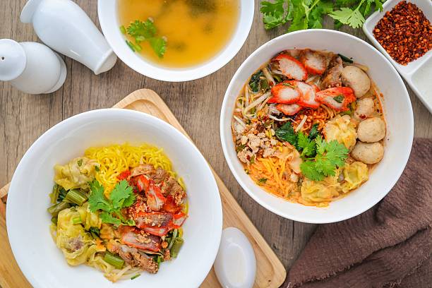 istock Various of Egg Noodle with Wonton and bbq Pork Soup 2211296539