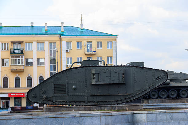 Old Russian tank T-55 on unused military training ground