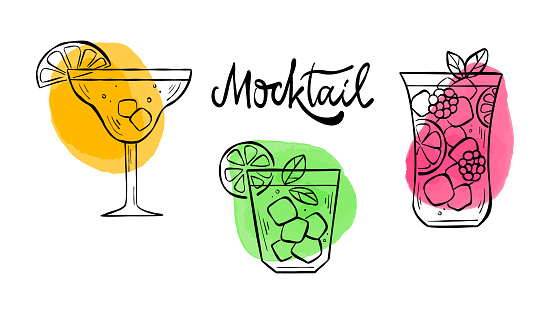 Mocktail Line Vector Line Illustrations With Different Type Of Mocktails Stock ...