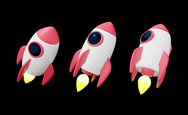 istock Three cartoon rockets launching with vibrant flames on a black background. Symbolizes growth, success, and innovation. Ideal for startups and tech concepts. 2211321742