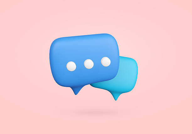 istock Two blue 3D speech bubbles on pink. Illustrates communication, social media, messaging, and digital interaction. Ideal for website design, app interfaces, and marketing. 2211321759
