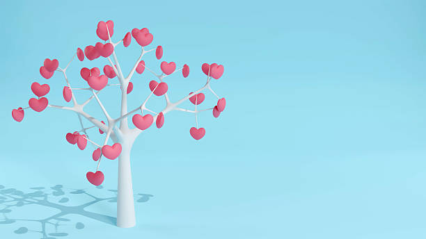 Abstract heart tree on light blue background. Symbolizes love, growth, and connection. Ideal for Valentines Day or romance themes, with ample copy space.
