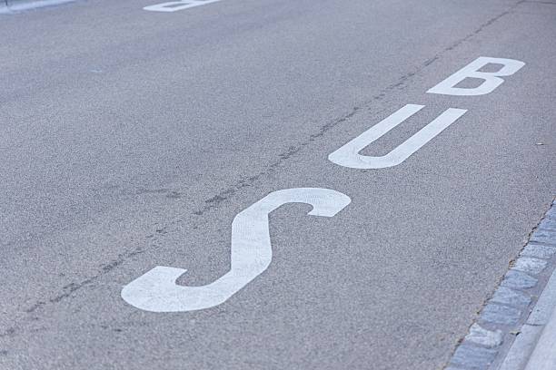 inscription on the asphalt bus. the inscription indicates a bus stop. empty space