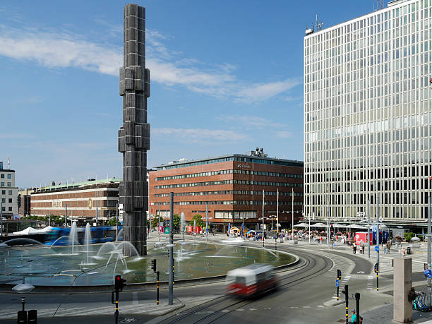 Stockholm, Sweden - August 18, 2022: Daytime view of the Sergels Torg and its glass Obelisk (Stockholm, Sweden).