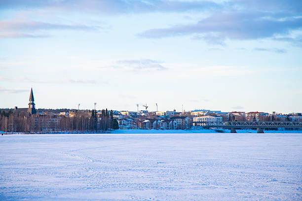 Panoramic of Rovaniemi and a frozen Kemi River