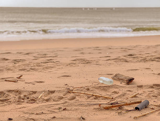 istock Plastic Bottle and Trash on Beach After Storm 2211331941