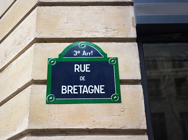 Paris, France: Old-Fashioned Street Sign “Rue de Bretagne.” It’s in the 3rd arrondissement.