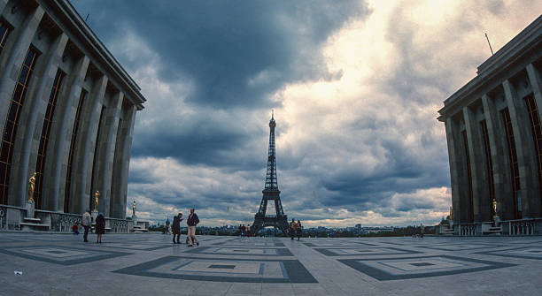 Paris, France – July 14, 1977: 35mm - Kodachrome, Wide Angle Eiffel Tower.