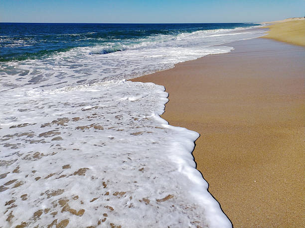 istock Serene beach vista featuring gentle waves meeting the sandy shore under a clear blue sky. Evokes tranquility and relaxation. Ideal for travel, nature, or coastal themes. 2211349615