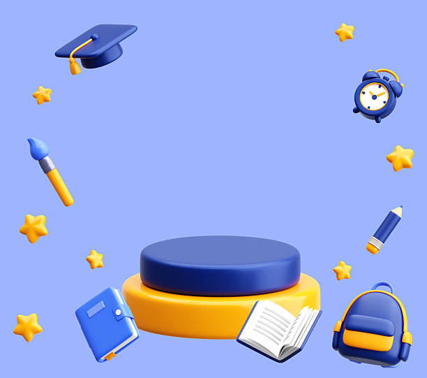 istock 3D Education Background Scene with Books, Backpack and Graduation Cap 2211365333