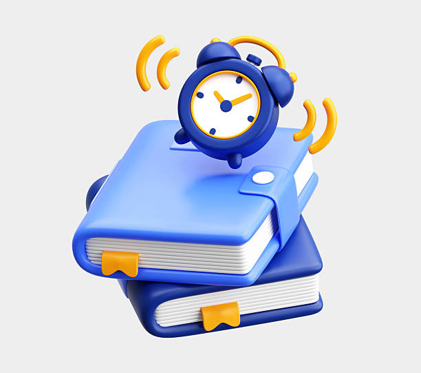 istock 3D Alarm Clock on Books Icon for Study and Time Management 2211366721