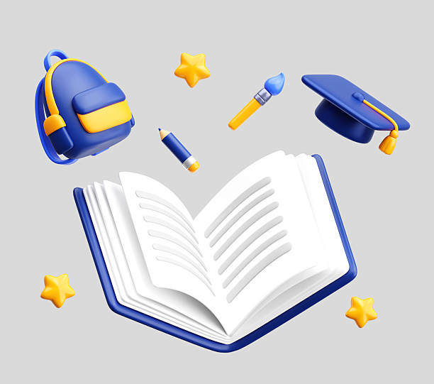 istock 3D Floating Education Icons with Open Book, Backpack, and Graduation Cap 2211366727