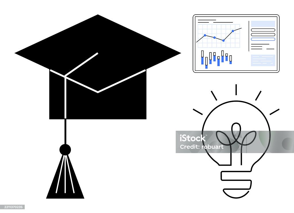 Graduation Hat Graph Graduation Cap Chart And Light Bulb Symbolizing Education Data Analysis ...