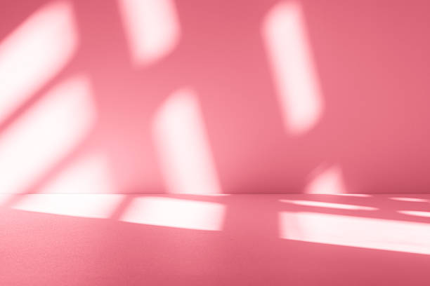 istock Wall interior background, studio, and backdrops show products. with shadow from window color white and pink light. background for text insertion and presentation of product 2211371991