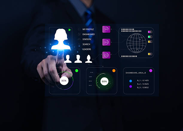 istock Business analysts use people icons and dashboards for data analysis and metrics connected to databases for finance, technology, operations, sales, marketing. 2211384086