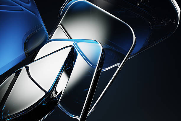 istock Abstract black 3d background wallpaper with glass transparent square plates, blue gradient and light refraction. Render crystal block shapes on dark bg. Graphic design digital tech 2211387481