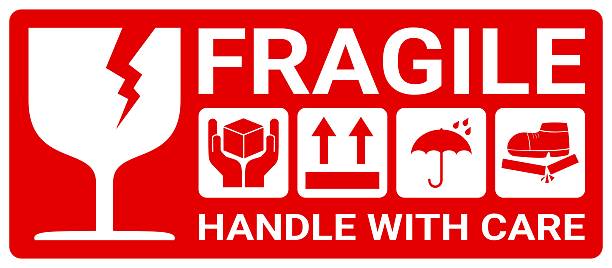 istock sticker fragile handle with care, red fragile warning label with broken glass symbol, this side up sign, keep dry sign. safety packaging sign. 2211388176