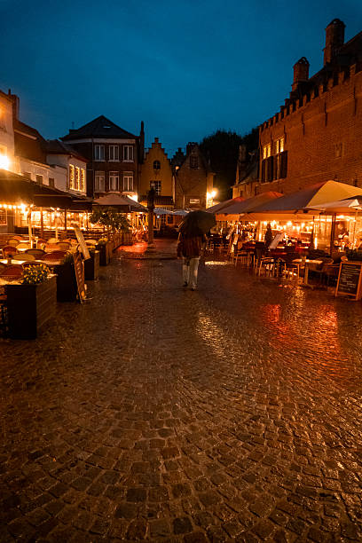 City skyline at night, Bruges