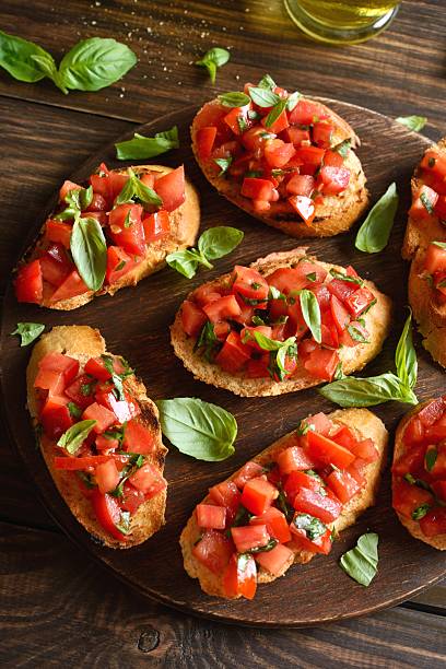 Bruschetta with with cherry tomatoes and basil
