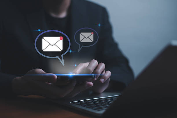 istock Business email uses technology to send messages, has a mailbox, uses marketing, works on icons, delivers on computers and digital networks, and has a communication channel for receiving newsletters. 2211395155