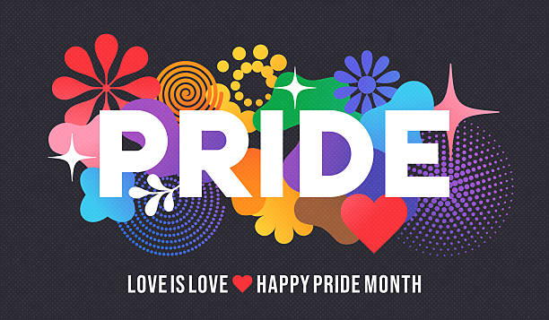 Pride celebration banner. Pride typography design with fun abstract colorful background.