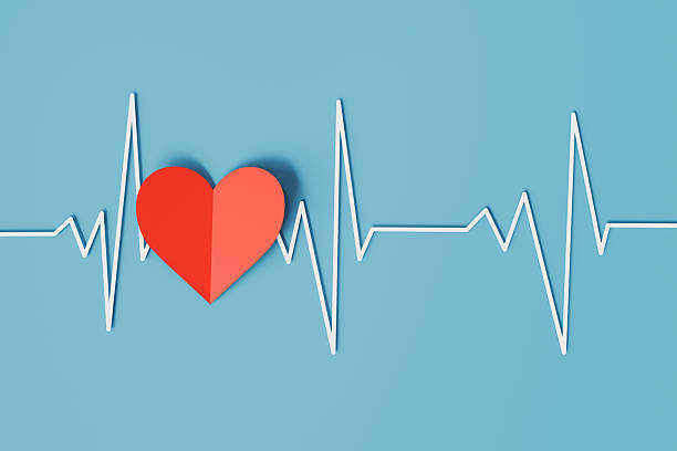 istock White heartbeat line with red heart shape on blue background. 2211398067