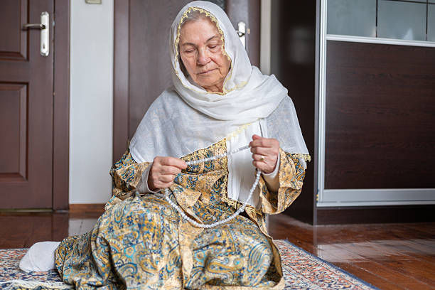 Arabic muslim old woman feeling happy