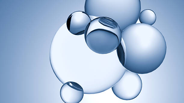 istock Floating water bubbles, essential Oil for cosmetics in water. blue liquid bubbles, fluid flow. Collagen, atoms floating, Moisturizing Cream, Skin Serum or Vitamin, Vitamin, beauty concept, 3d render 2211406132