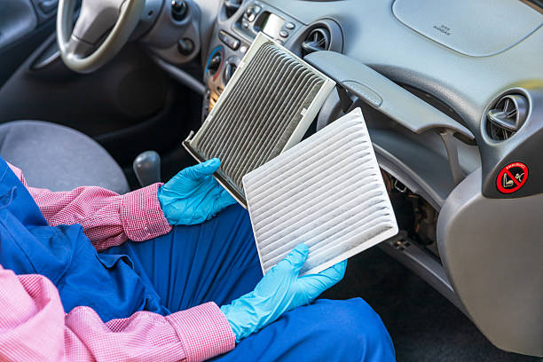 istock Clean and dirty cabin pollen air filter for a car 2211412479