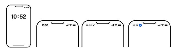 Screen phone display. Set of status bar screen as signal, wifi, battery, time Screen phone display. Set of status bar screen as signal, wifi, battery, time. iphone-battery stock illustrations